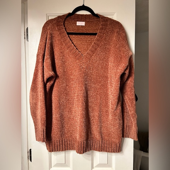 Pink Lily Without A Doubt Brown Chenille Sweater - Picture 2 of 6